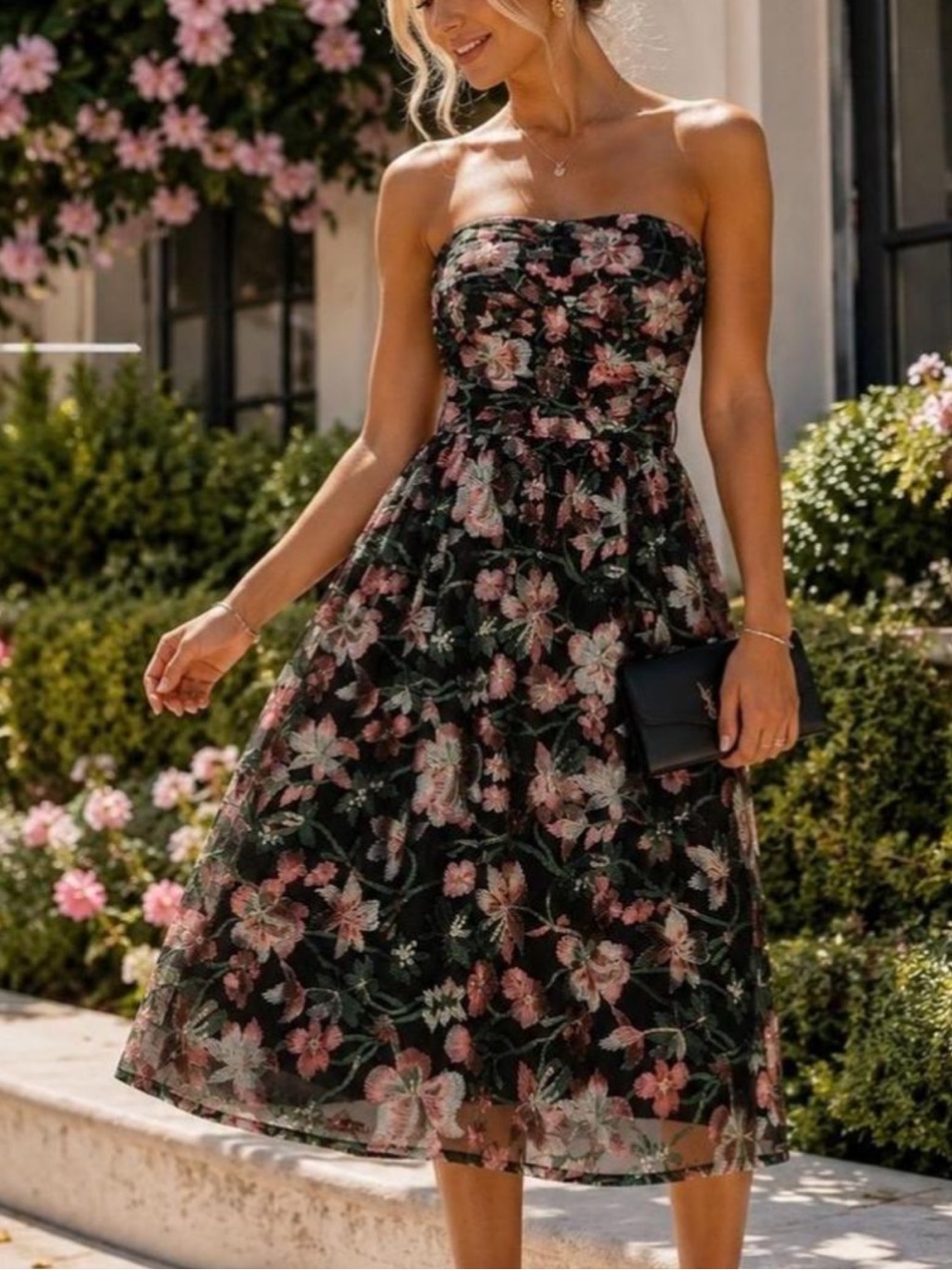 Kensie Strapless Floral Midi Boho Western Goth Punk EdgyCottage Coquette